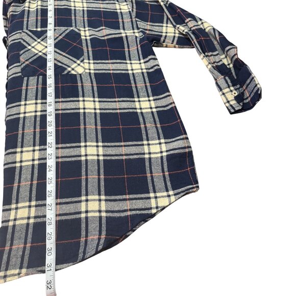 Primark Womens Navy Blue Plaid Button Front Pocket Collared Long Sleeve Size L - Picture 9 of 9